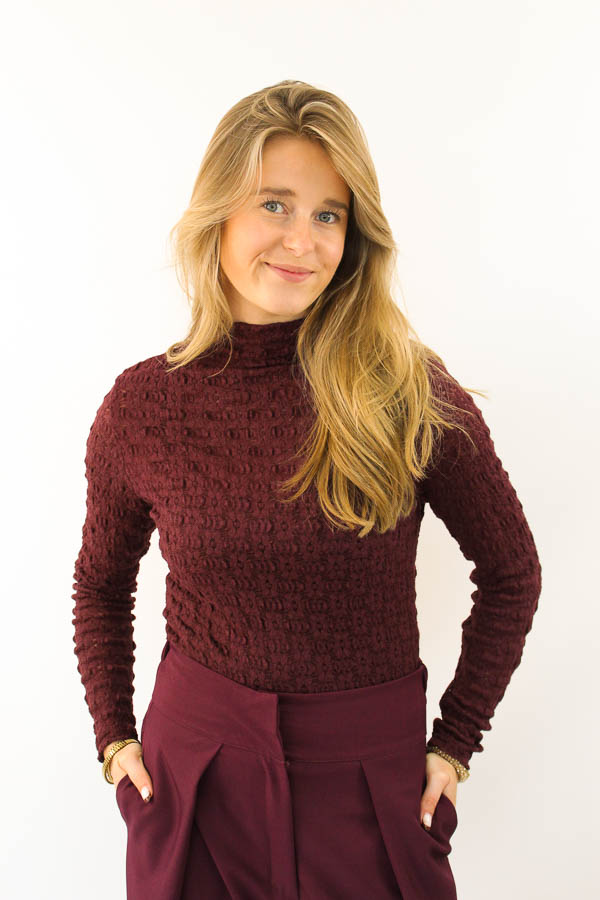 Kanten col top aubergine | Fem