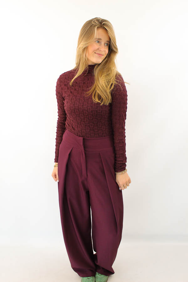 Kanten col top aubergine | Fem - Afbeelding 2