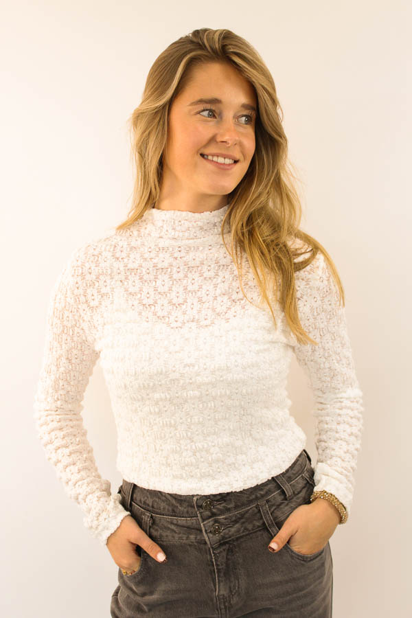 Kanten col top wit | Fem