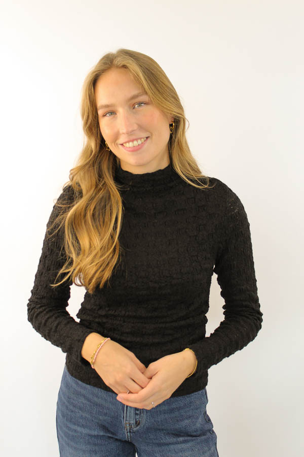 Kanten col top zwart | Fem