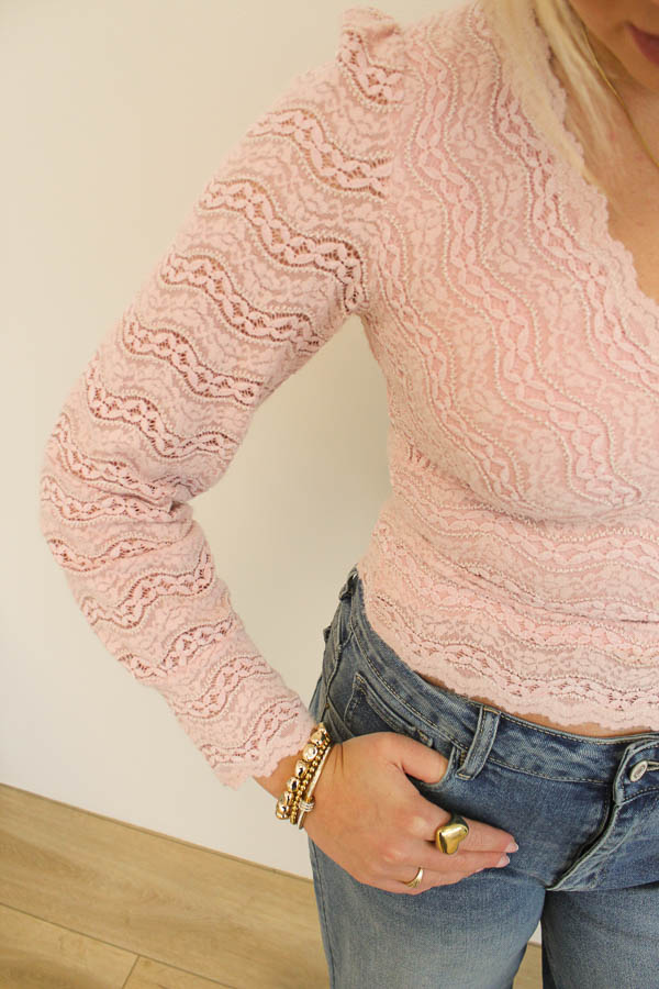 Kanten top roze | Lea - Afbeelding 2