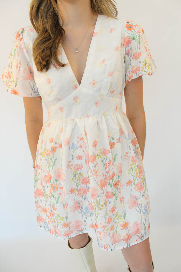 Korte jurk print ecru | Ruby - Afbeelding 2