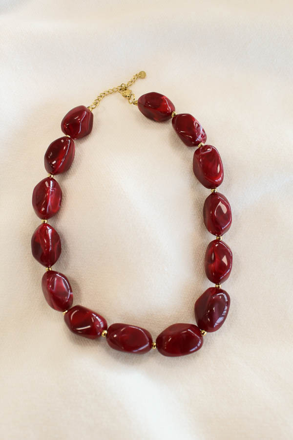 Kralen ketting bordeaux | Marble - Afbeelding 3