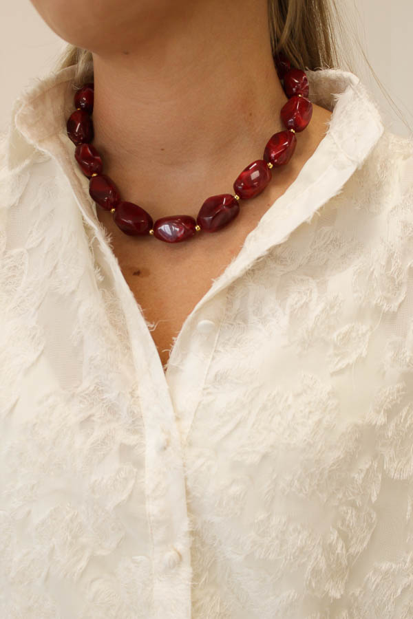 Kralen ketting bordeaux | Marble - Afbeelding 1