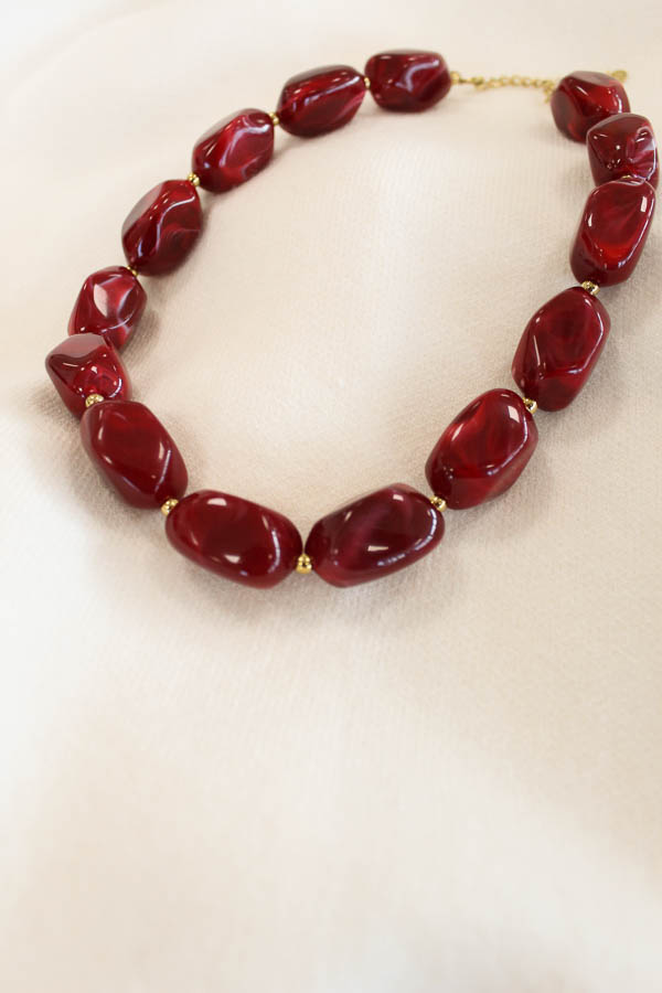 Kralen ketting bordeaux | Marble - Afbeelding 2
