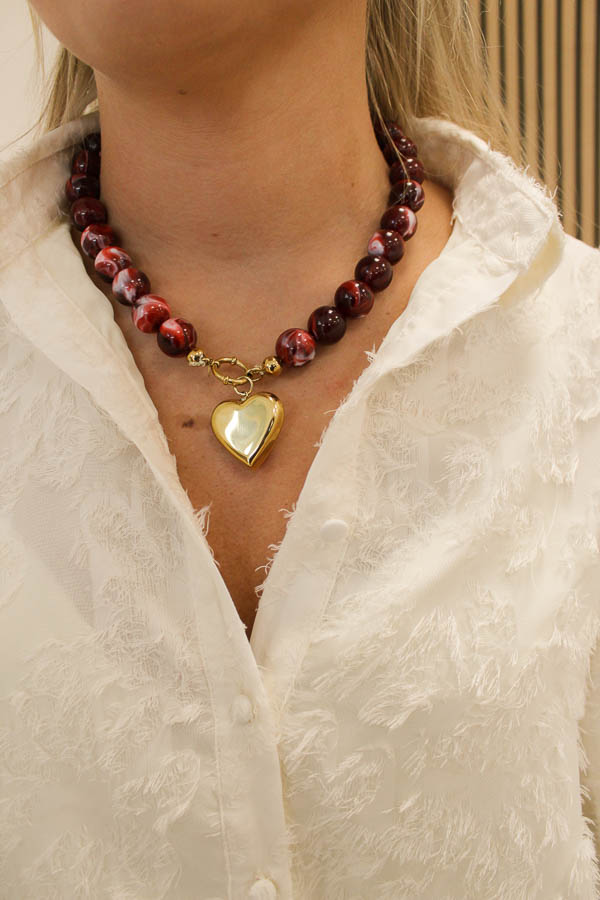 Kralen ketting hart bordeaux - Afbeelding 3