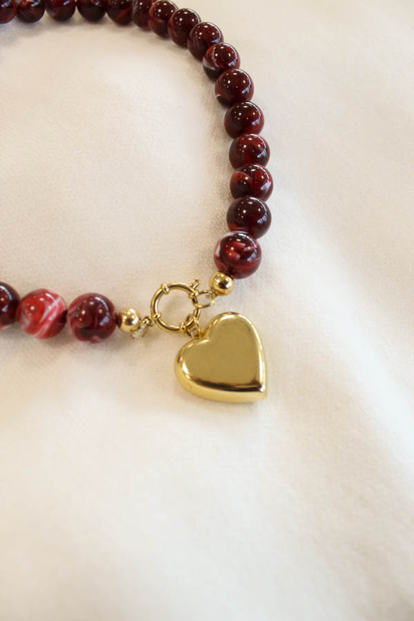Kralen ketting hart bordeaux - Afbeelding 2
