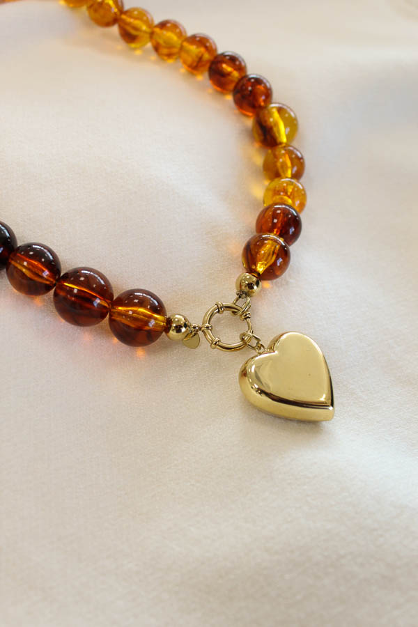  Kralen ketting hart bruin - Afbeelding 1