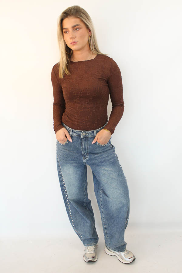Lace top bruin | Loes - Afbeelding 3