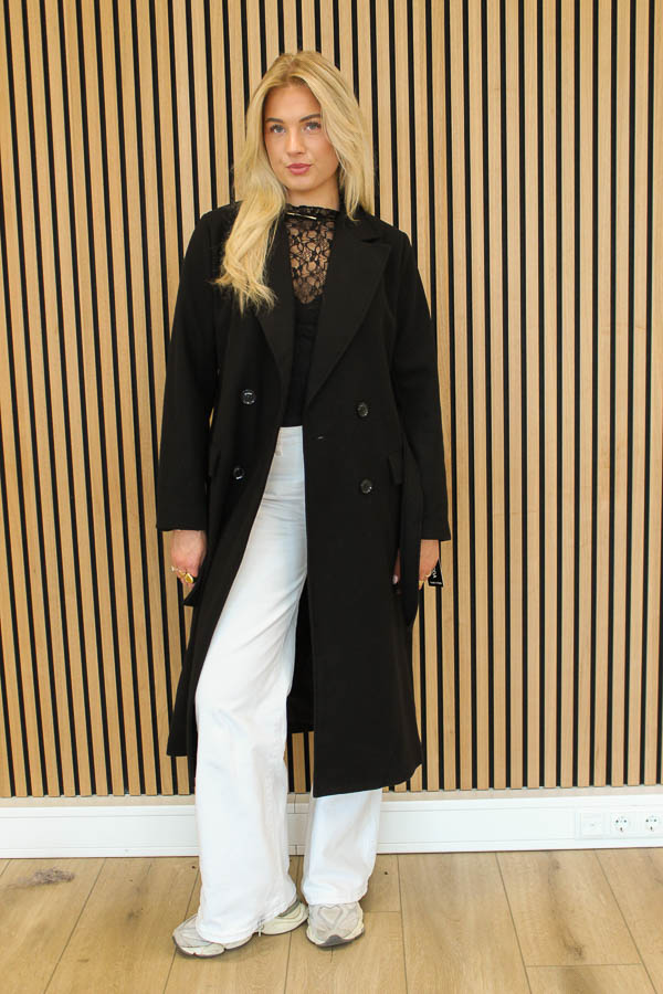 Lange jas met ceintuur zwart