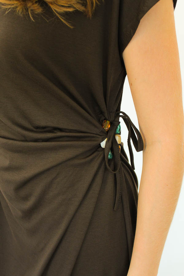 Lange jurk detail bruin | Elle - Afbeelding 3