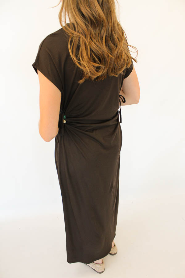 Lange jurk detail bruin | Elle - Afbeelding 4