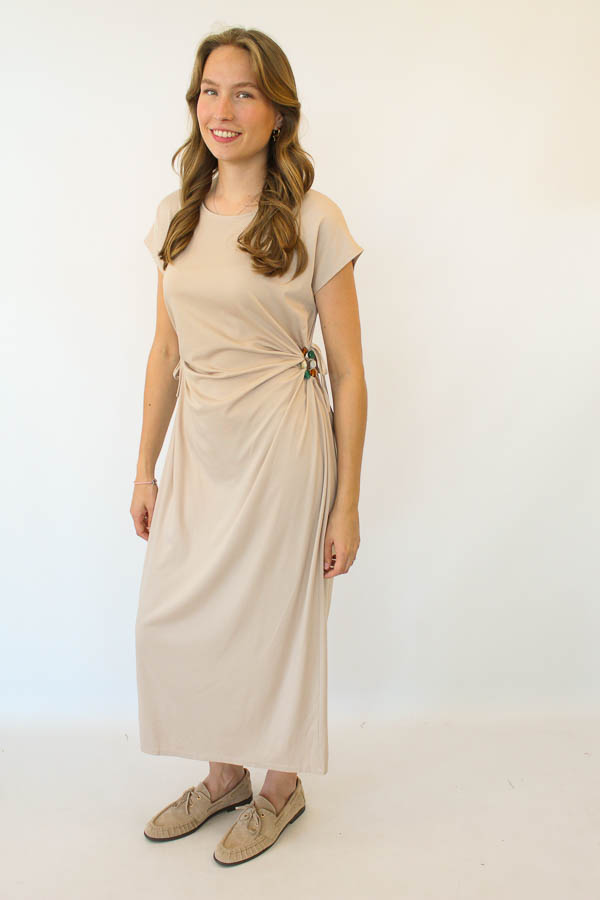 Lange jurk detail taupe | Elle