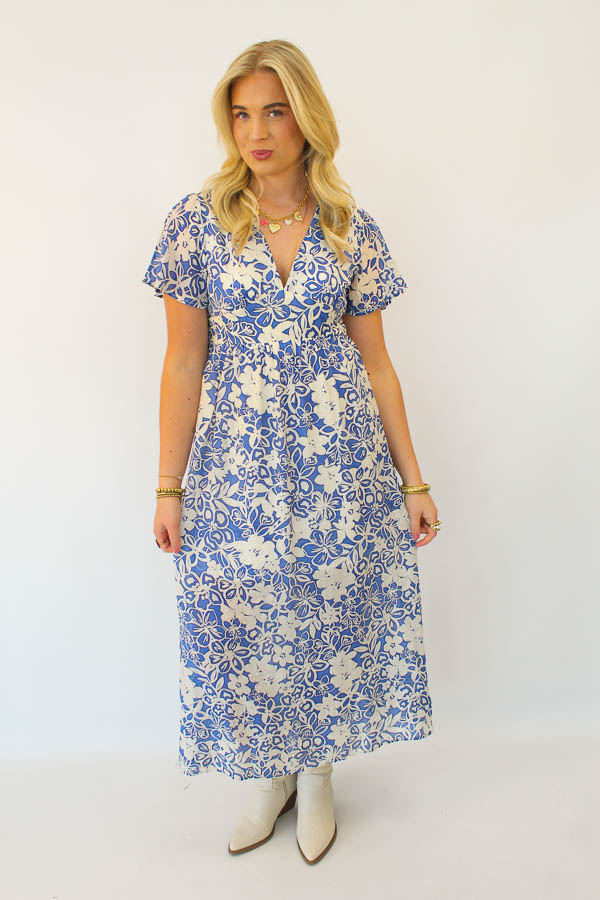 Lange jurk print blauw | Myla