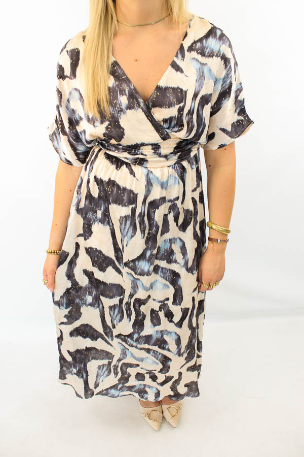 Lange jurk print blauw | Rosa - Afbeelding 2