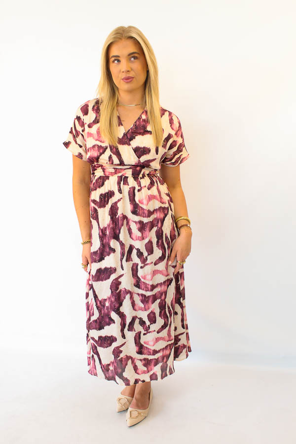 Lange jurk print paars | Rosa