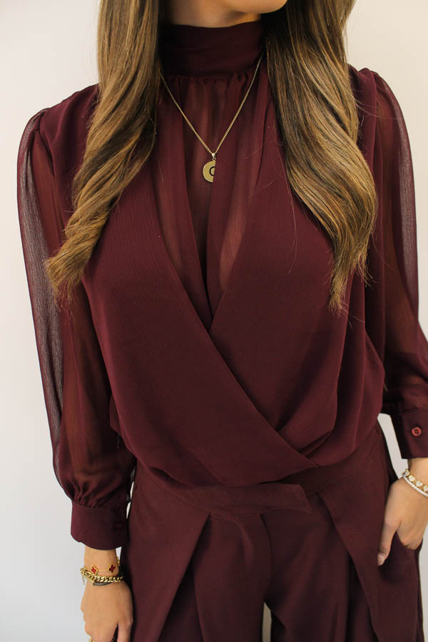 Mesh blouse bordeaux | Filou - Afbeelding 2