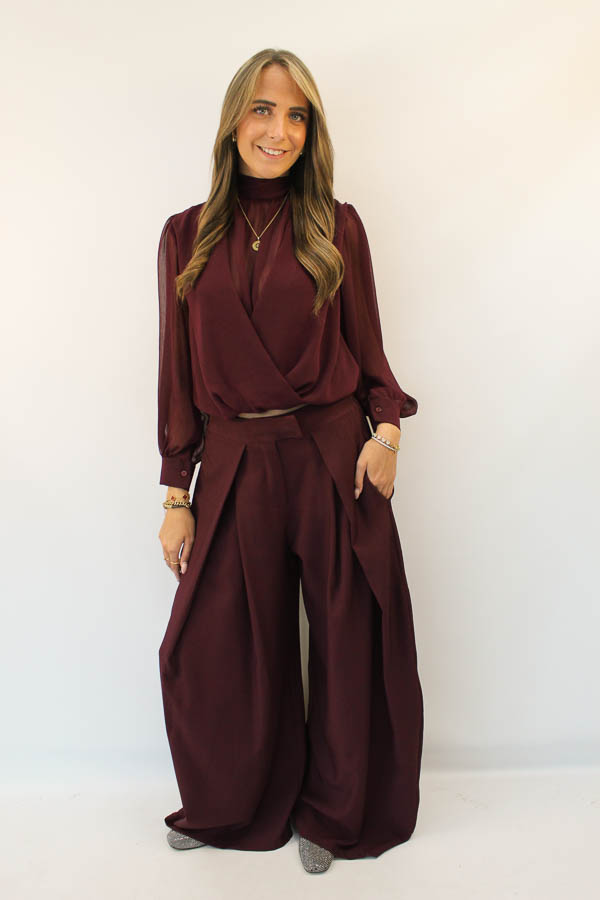 Mesh blouse bordeaux | Filou - Afbeelding 3