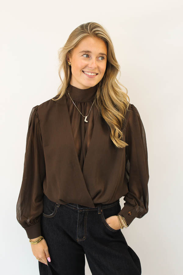 Mesh blouse bruin | Filou
