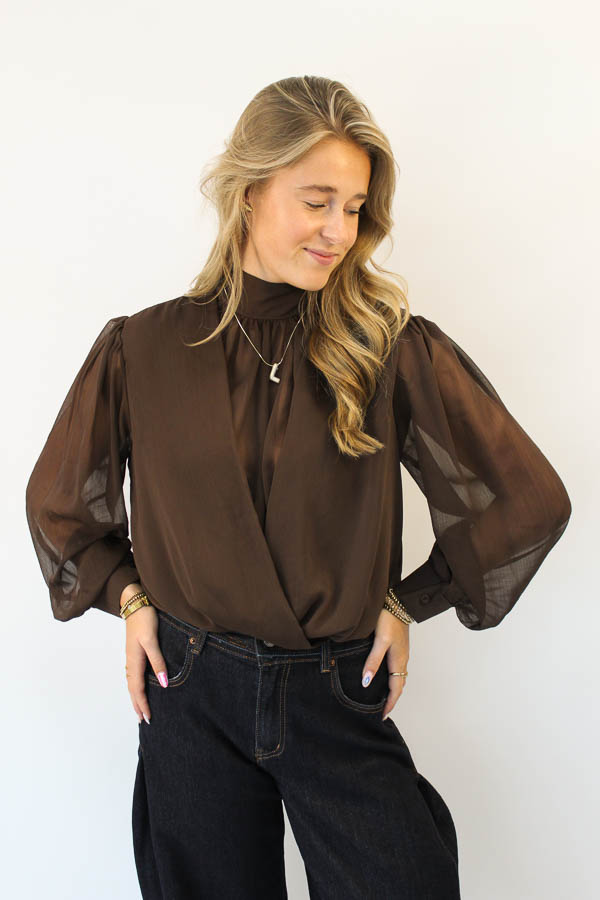 Mesh blouse bruin | Filou - Afbeelding 2