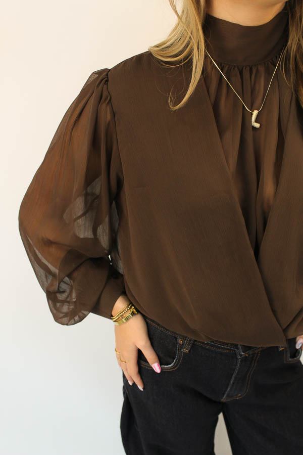 Mesh blouse bruin | Filou - Afbeelding 3