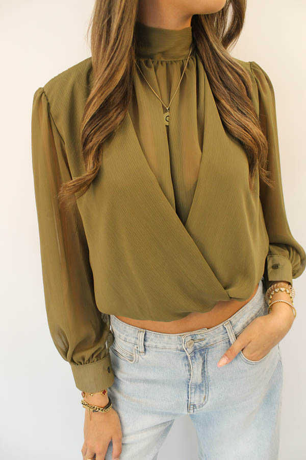 Mesh blouse khaki | Filou - Afbeelding 3