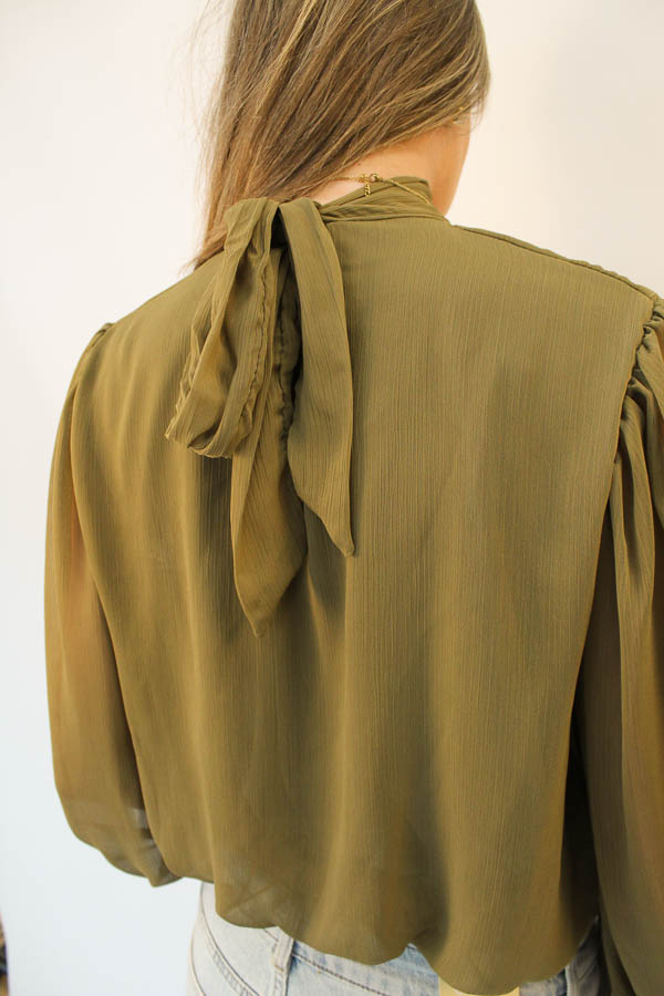 Mesh blouse khaki | Filou - Afbeelding 4
