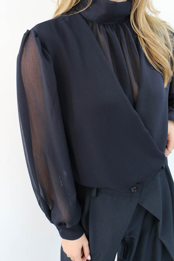Mesh blouse navy | Filou - Afbeelding 2