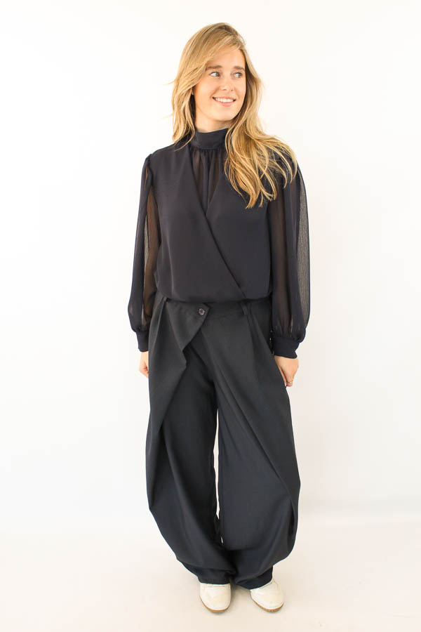 Mesh blouse navy | Filou - Afbeelding 3