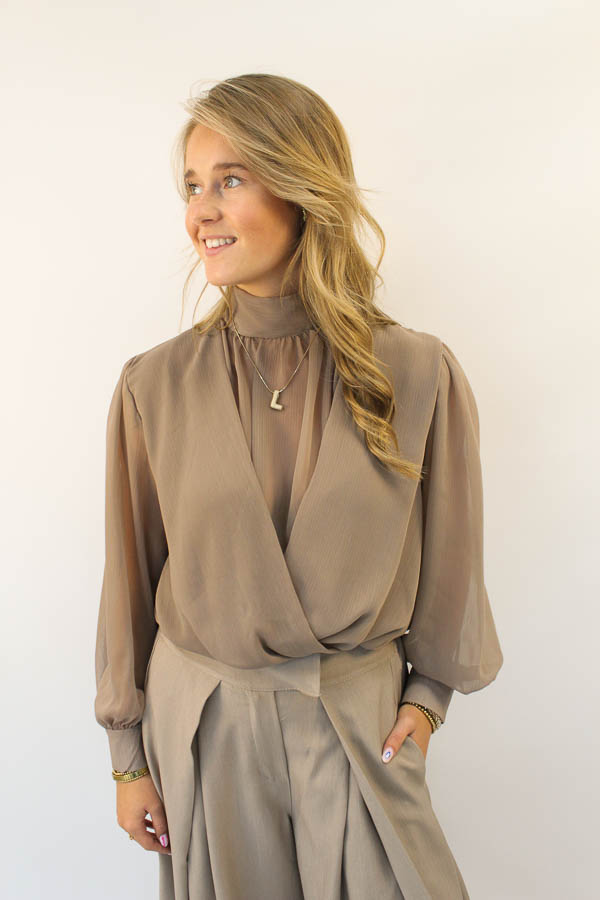 Mesh blouse taupe | Filou