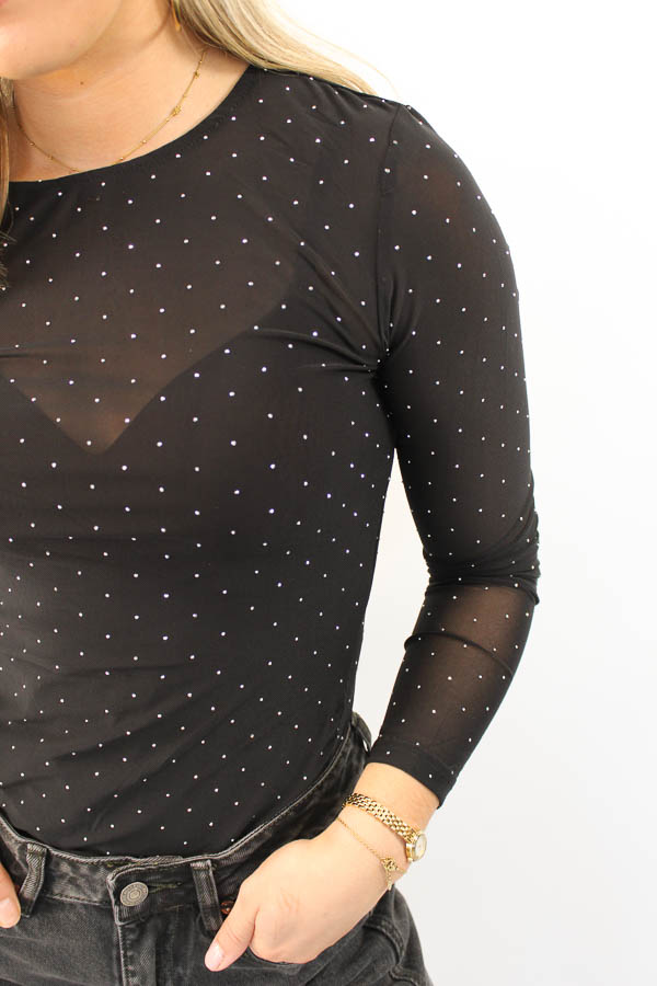 Mesh top glitter zwart | Liv - Afbeelding 2