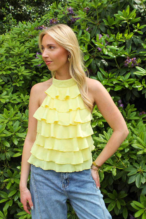 Halter top ruffels geel | Mexx