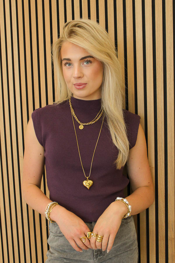 Mouwloos top aubergine | Brigit