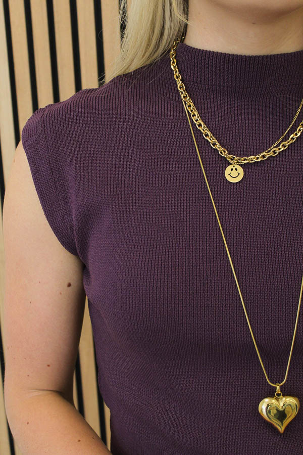 Mouwloos top aubergine | Brigit - Afbeelding 3