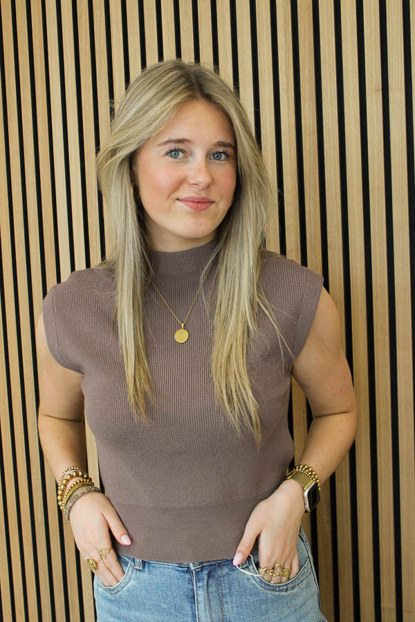 Mouwloos top coffee | Brigit