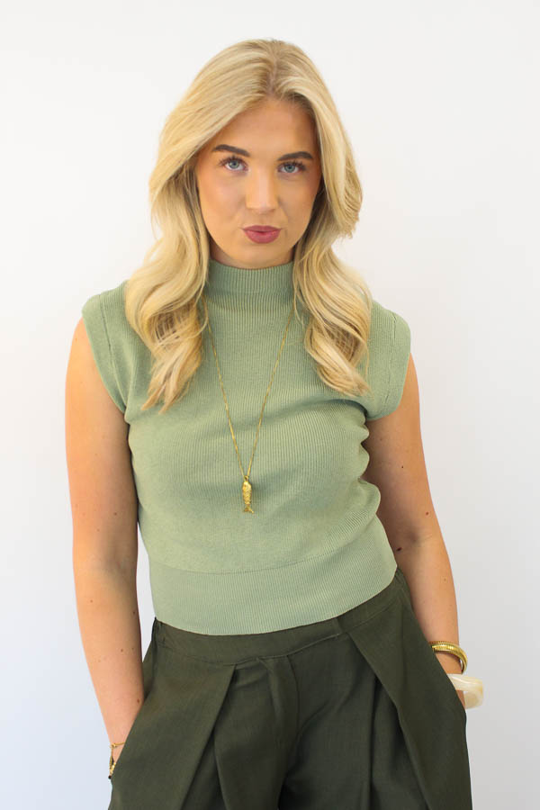 Mouwloos top pistache | Brigit 