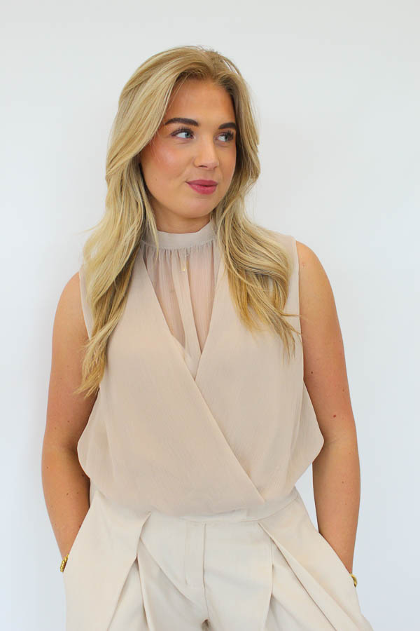 Mouwloos top zand | Fancy