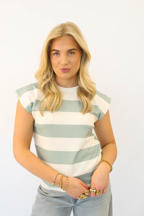 Mouwloze top strepen mint | Lea