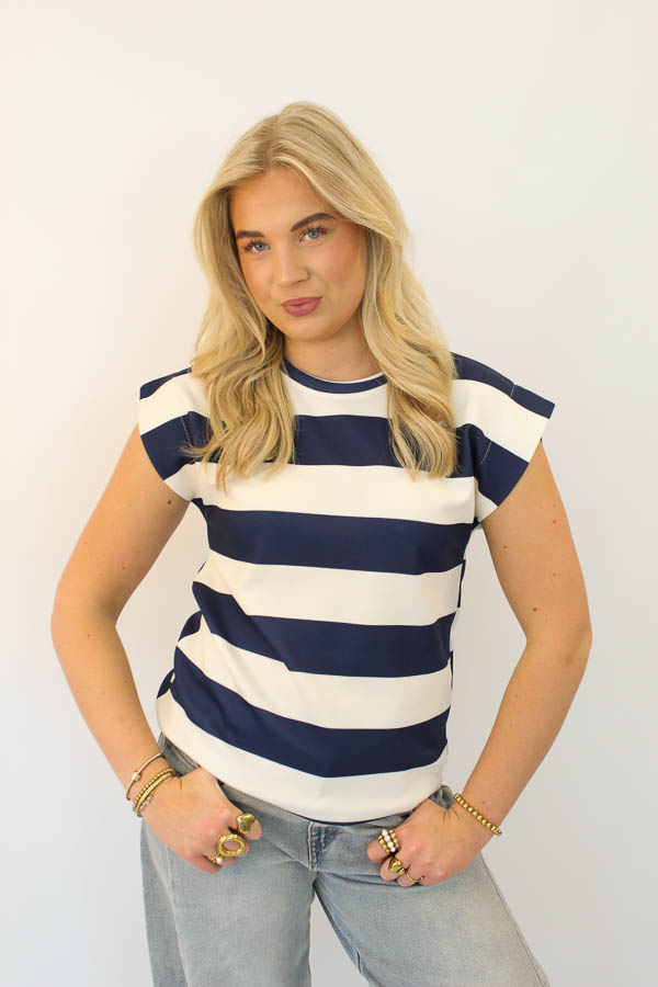 Mouwloze top strepen navy | Lea