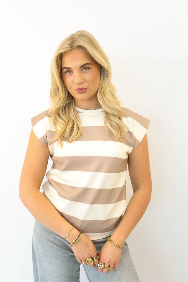Mouwloze top strepen taupe | Lea