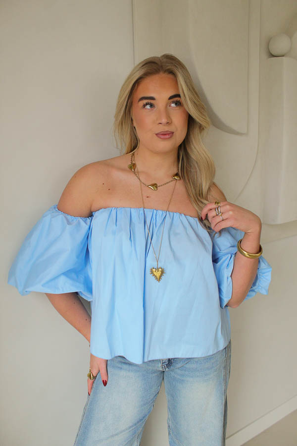 Off-shoulder top blauw | Aniek
