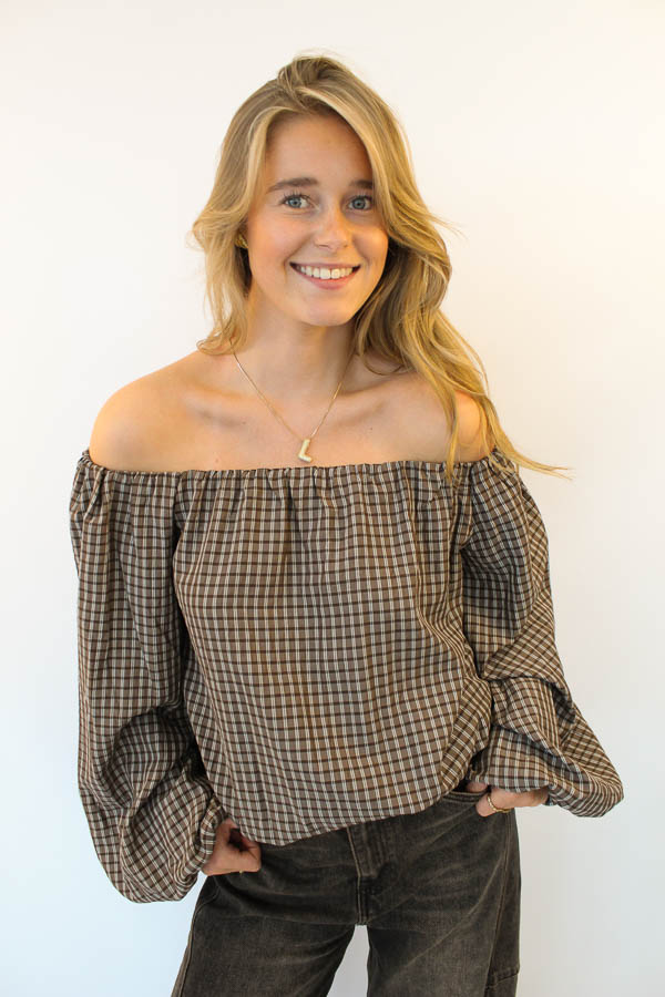 Off-shoulder top bruin | Ruiten - Afbeelding 4