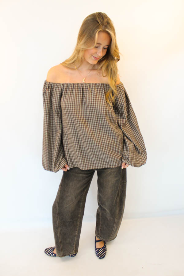Off-shoulder top bruin | Ruiten - Afbeelding 2