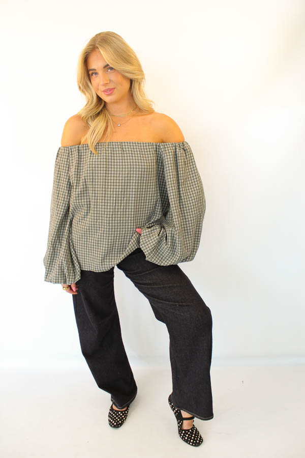 Off-shoulder top khaki | Ruiten