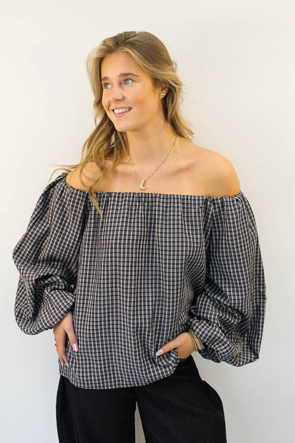 Off-shoulder top navy | Ruiten
