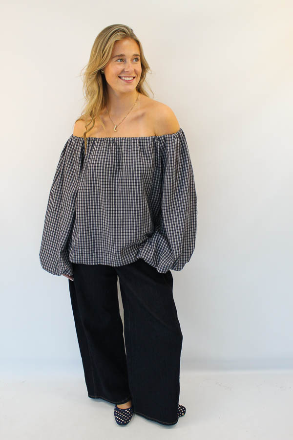 Off-shoulder top navy | Ruiten - Afbeelding 2