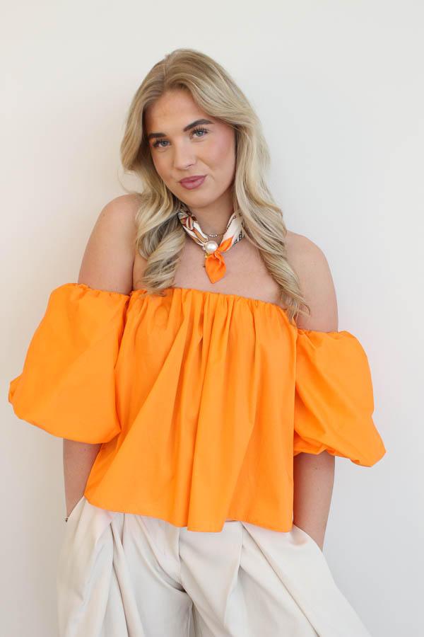 Off-shoulder top oranje | Aniek