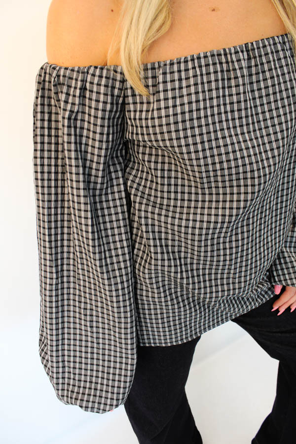 Off-shoulder top zwart | Ruiten - Afbeelding 2