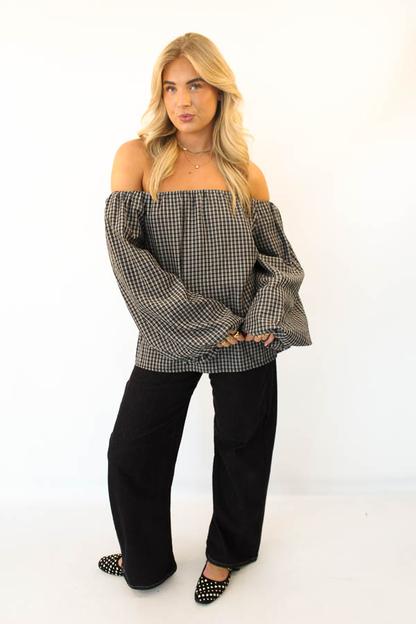Off-shoulder top zwart | Ruiten - Afbeelding 3