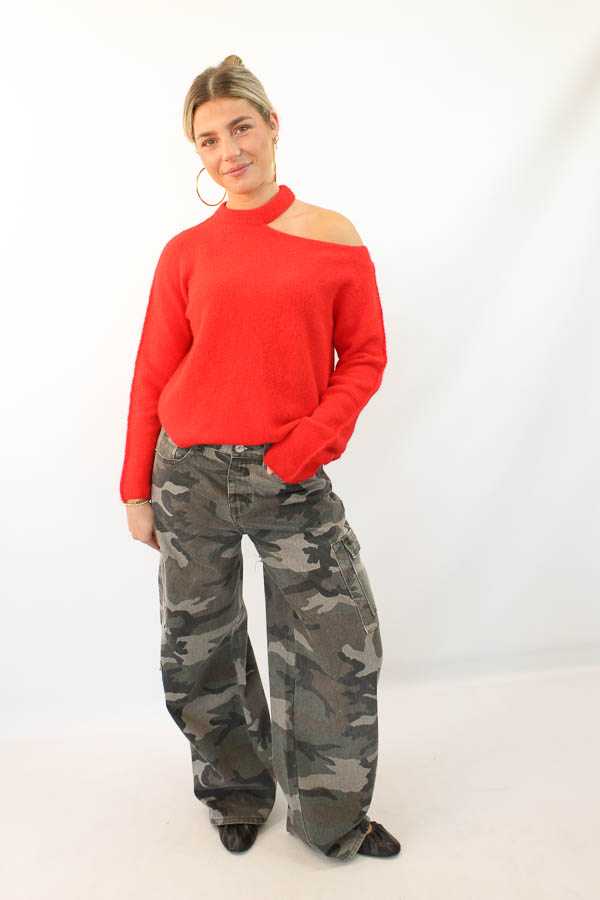 Open shoulder trui rood | Pien 